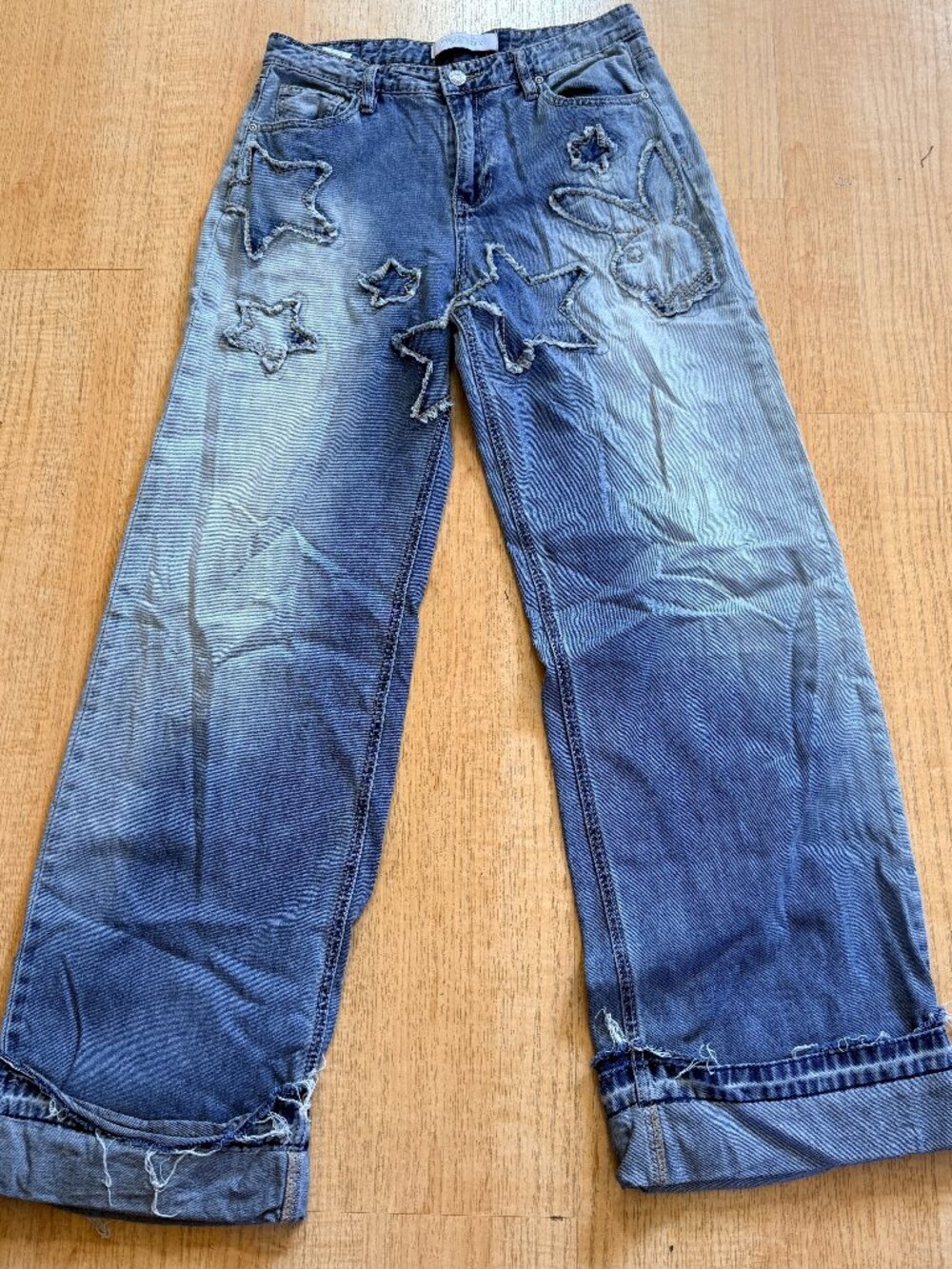 Playboy Distressed Denim Jeans Applied Stars and Bunny 7